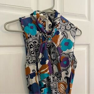 Vintage 60’s Floral Sleeveless Tie-Neck Midi Dress